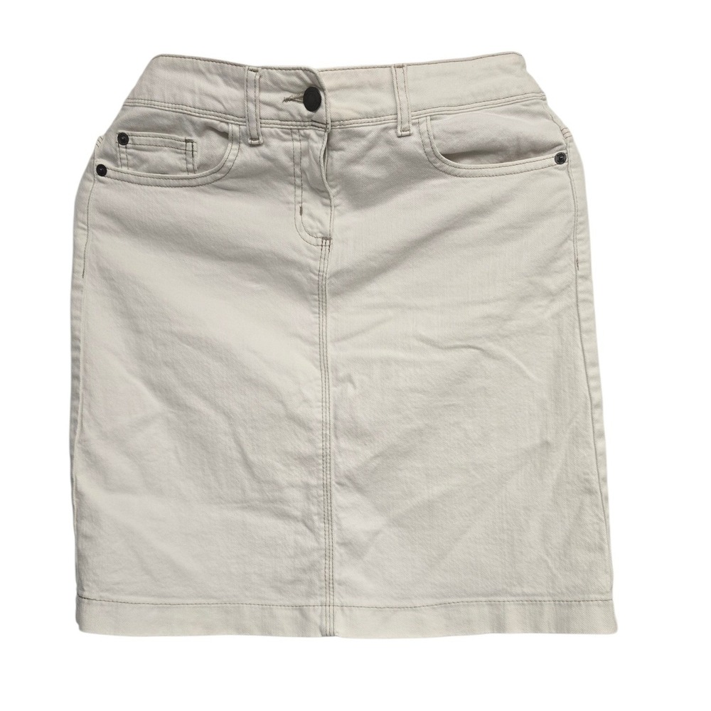 Boden Ivory Denim Skirt US 4R Stretch Neutral Coastal Classic Casual Minimalist